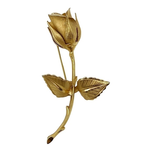 Two Vintage Giovanni Roses Pink & Green Enamel And Gold Tone Brooches Pins - Picture 5 of 7